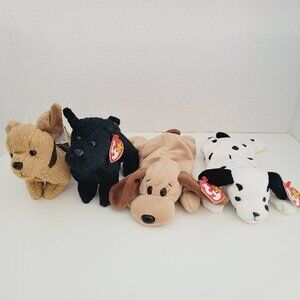 Ty Beanie Baby Lot Of 4 Dogs 4th Gen Dotty Bones Scottie Tuffy All NEW w/Tags
